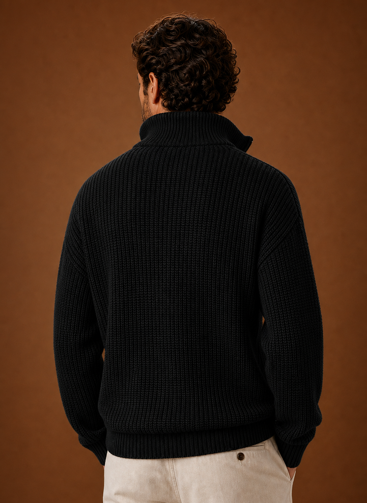 Back view of Areleon oversized half-zip ribbed pullover