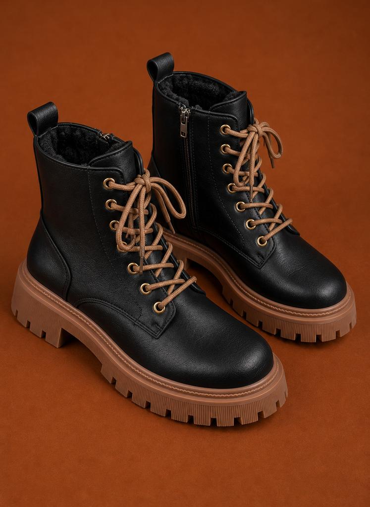 Rear view of the ankle boot highlighting ankle-height silhouette and heel