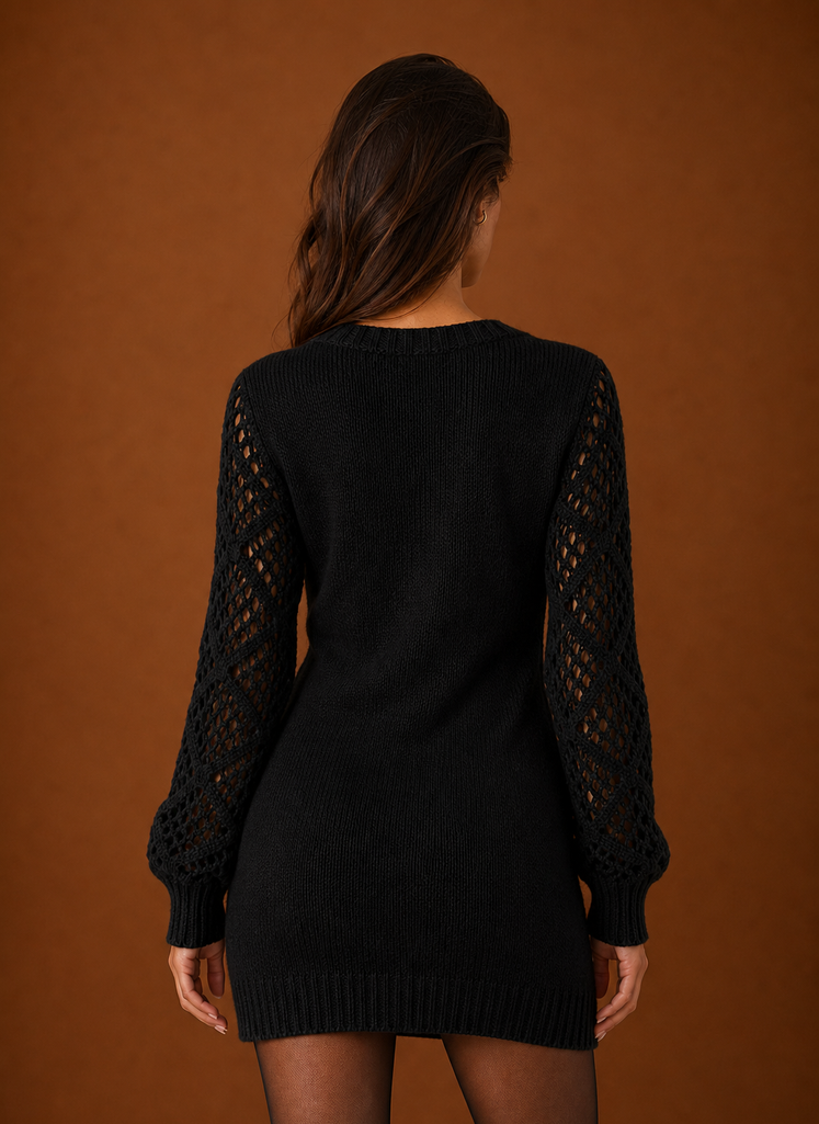 Back view of Areleon women's sweater dress displaying seamless knit finish