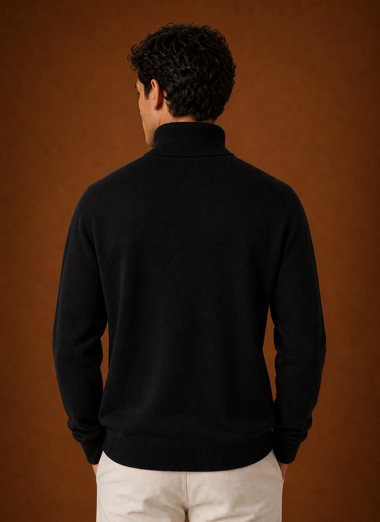 Men's Turtleneck Sweater - Classic Roll Neck Knit Pullover back view