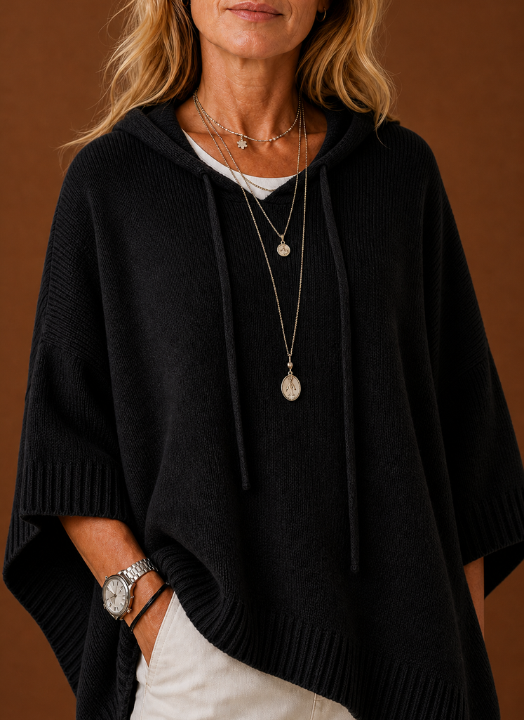 Close-up of hood and neckline showing fabric texture and stitching