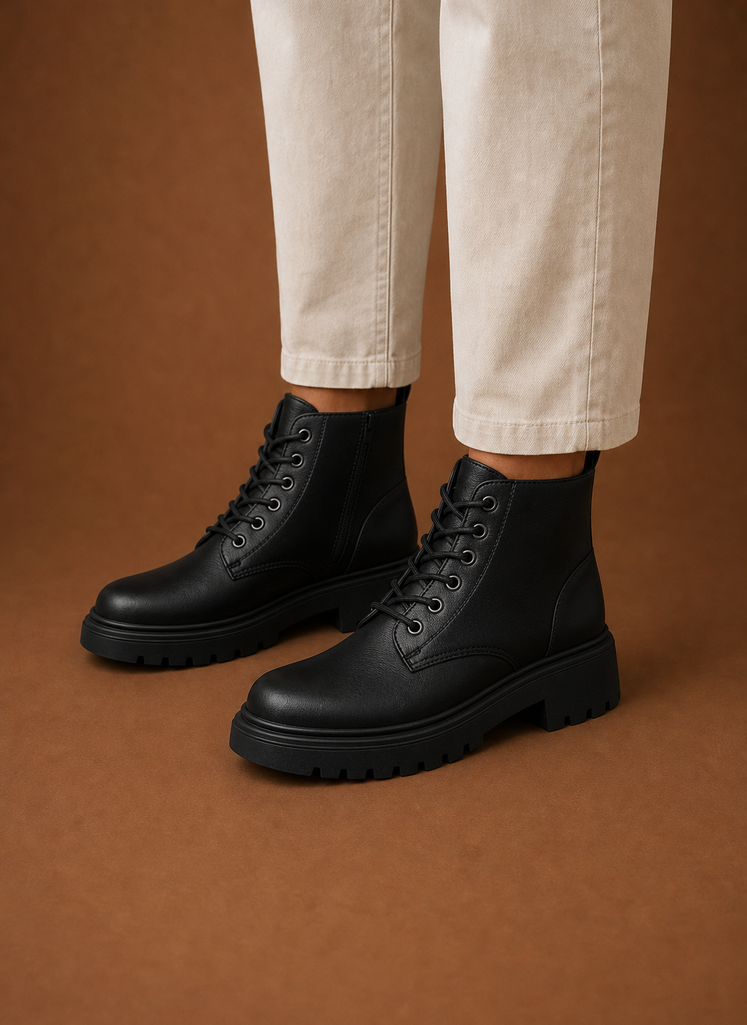 Women's Chunky Combat Lace Up Boots closeup view
