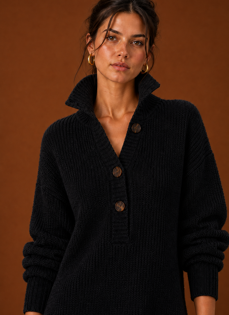 Close-up detail of sweater dress knit texture and stitch detail