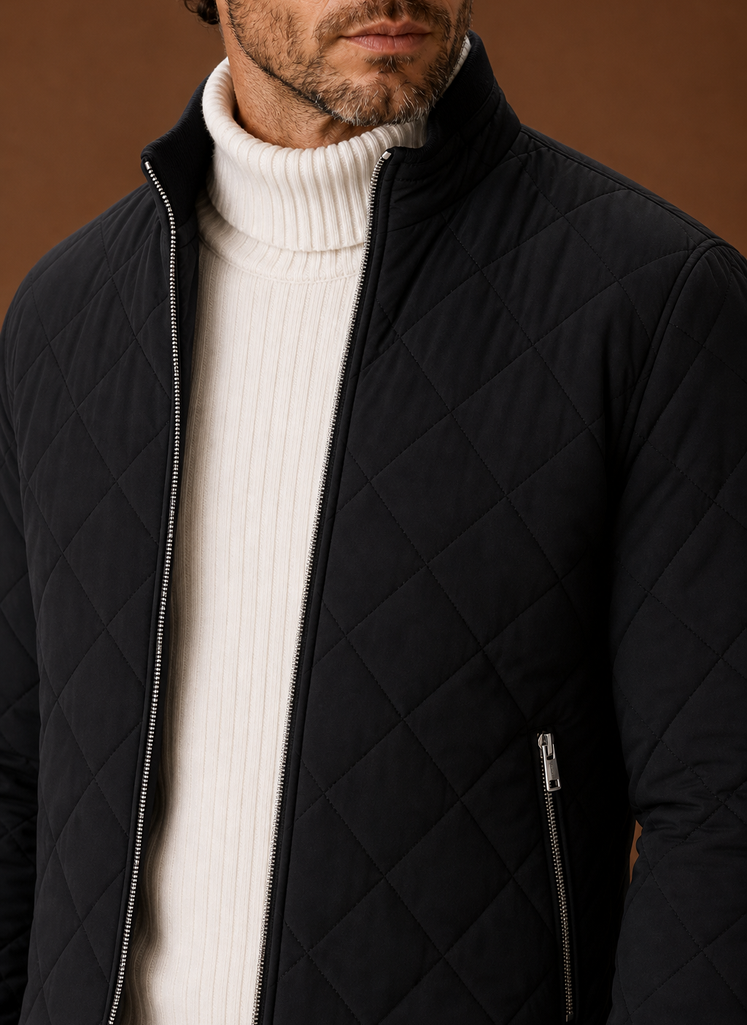 Men's Quilted Fleece Lined Winter Jacket closeup view