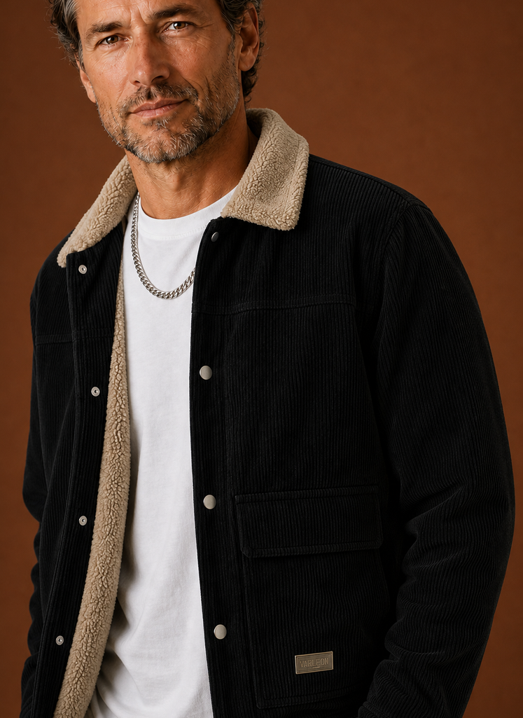 Close-up of the button-front closure and knit detail on the Areleon cardigan