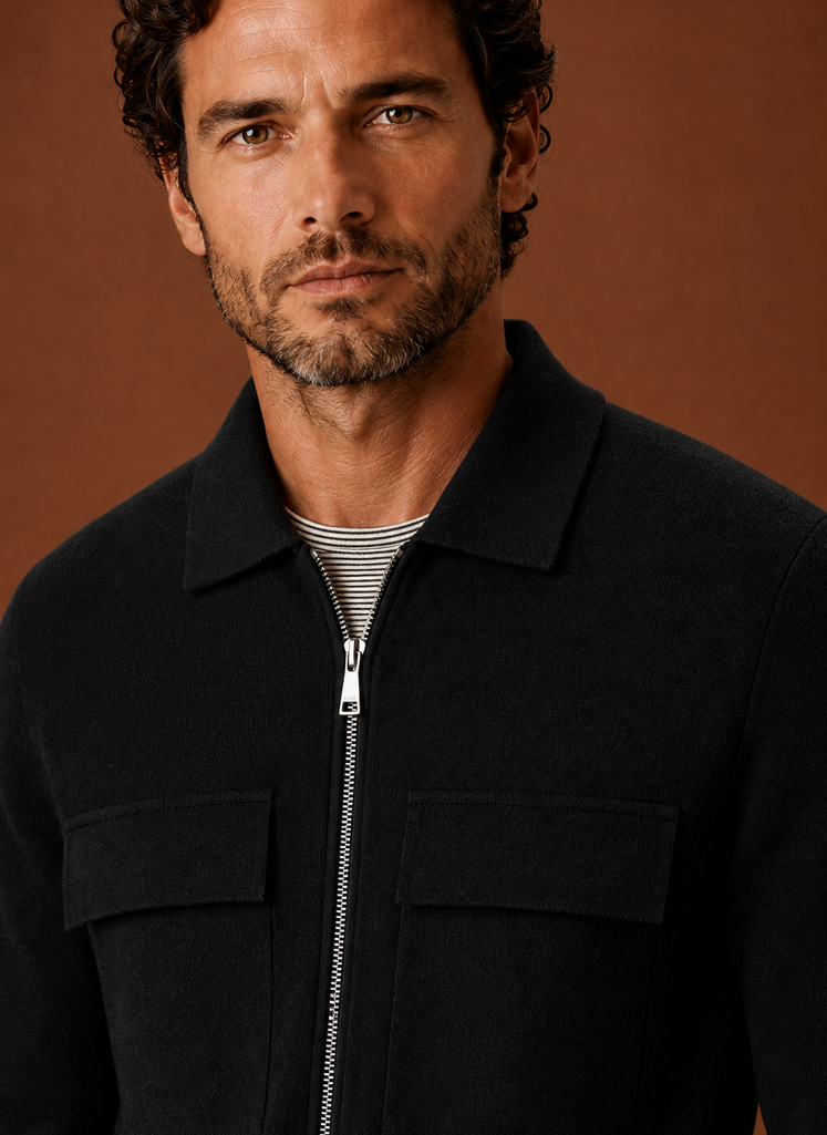Men's Knit Jacket Full Zip Overshirt Smart Casual | Areleon