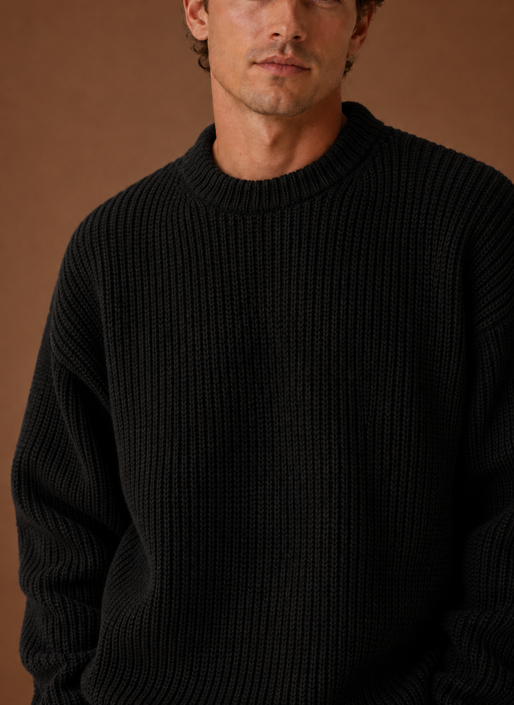 Men's Chunky Knit Crewneck Sweater closeup view
