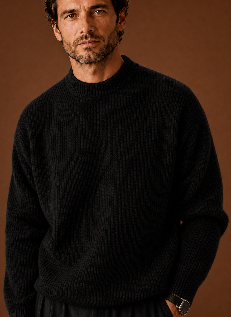 Men's Ribbed Knit Sweater - Crew Neck Pullover closeup view