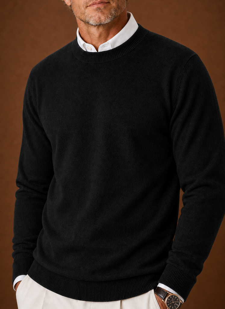 Men's Crew Neck Sweater - Classic Knit Pullover closeup view