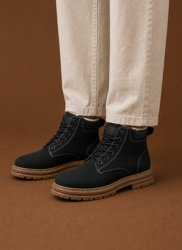Men's Fur Lined Lace Up Winter Boots closeup view