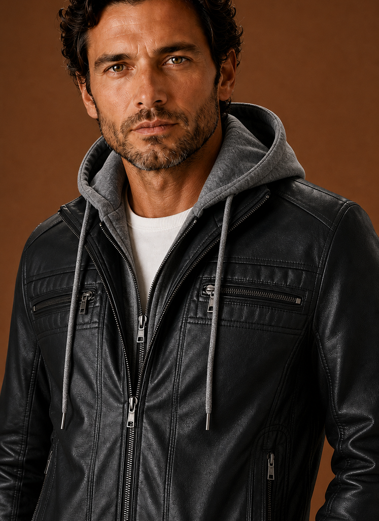 Close-up of the jacket collar and stitching detail