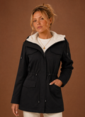 Front view of Areleon women's hooded parka jacket with fleece-lined interior