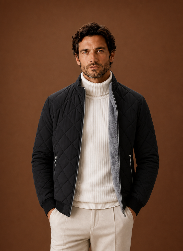 Men's Quilted Fleece Lined Winter Jacket front view