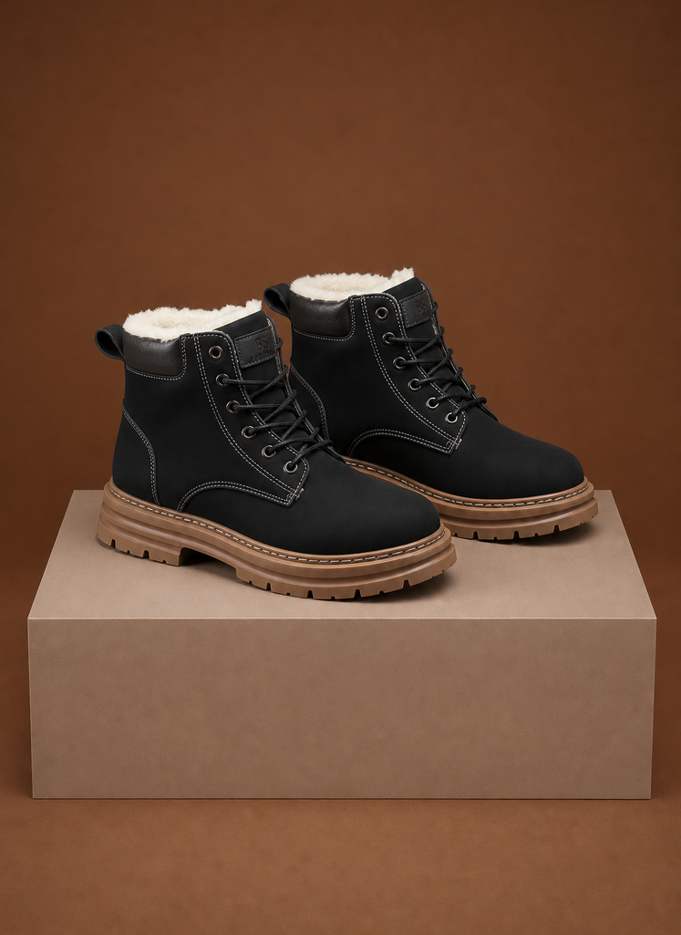 Men's Fur Lined Lace Up Winter Boots front view