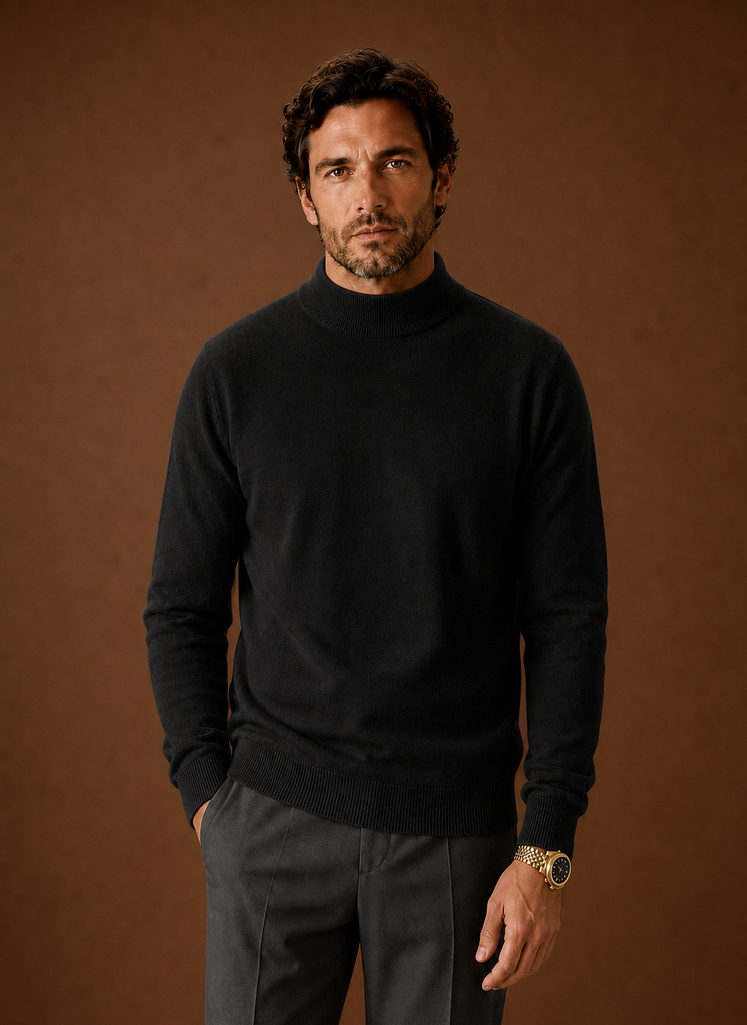 Front view of the Areleon mock neck sweater on a mannequin