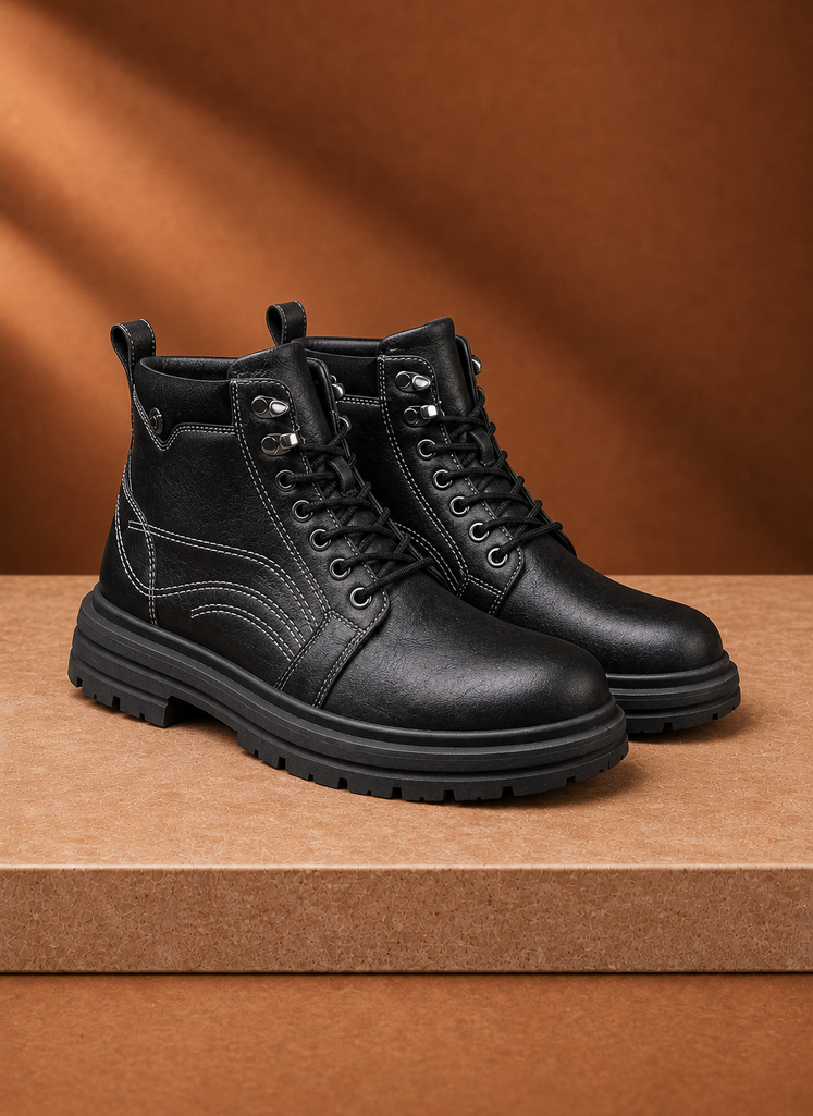 Front view of Areleon men's vintage lace-up ankle boot in brown
