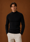 Men's Turtleneck Sweater - Ribbed Roll Neck Knit Pullover front view