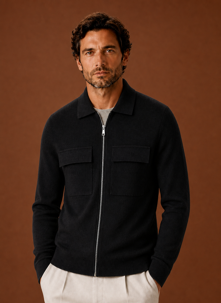 Men's Knit Jacket Full Zip Overshirt Smart Casual | Areleon