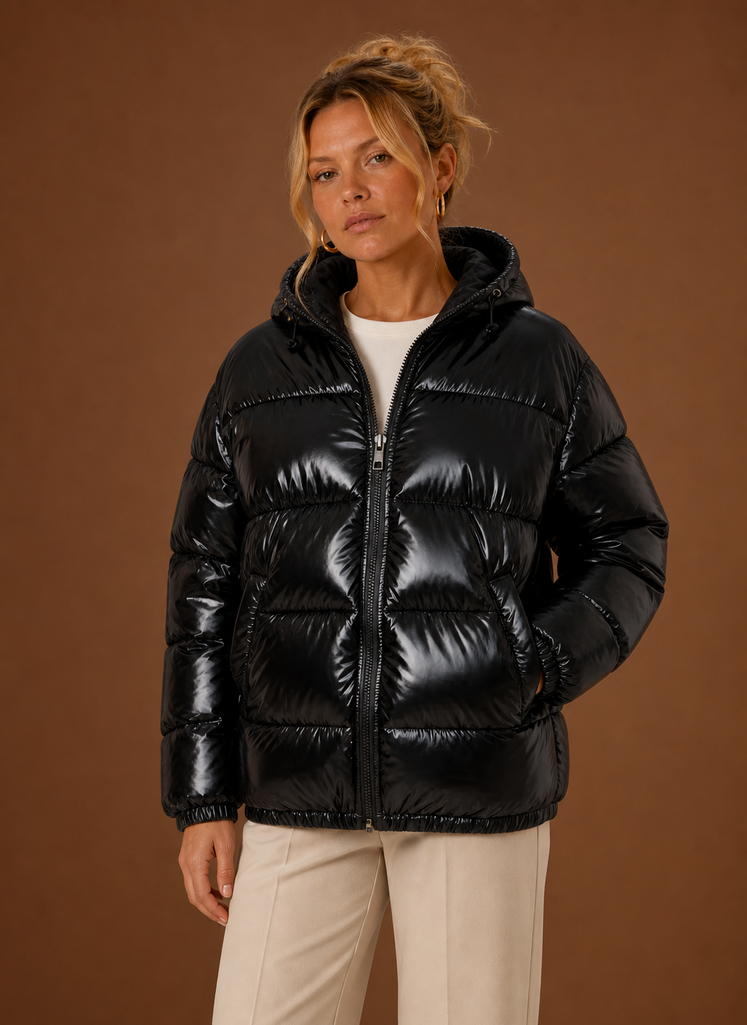 Front view of the Areleon Oversized Women's Puffer Jacket on a mannequin, showing the relaxed silhouette.