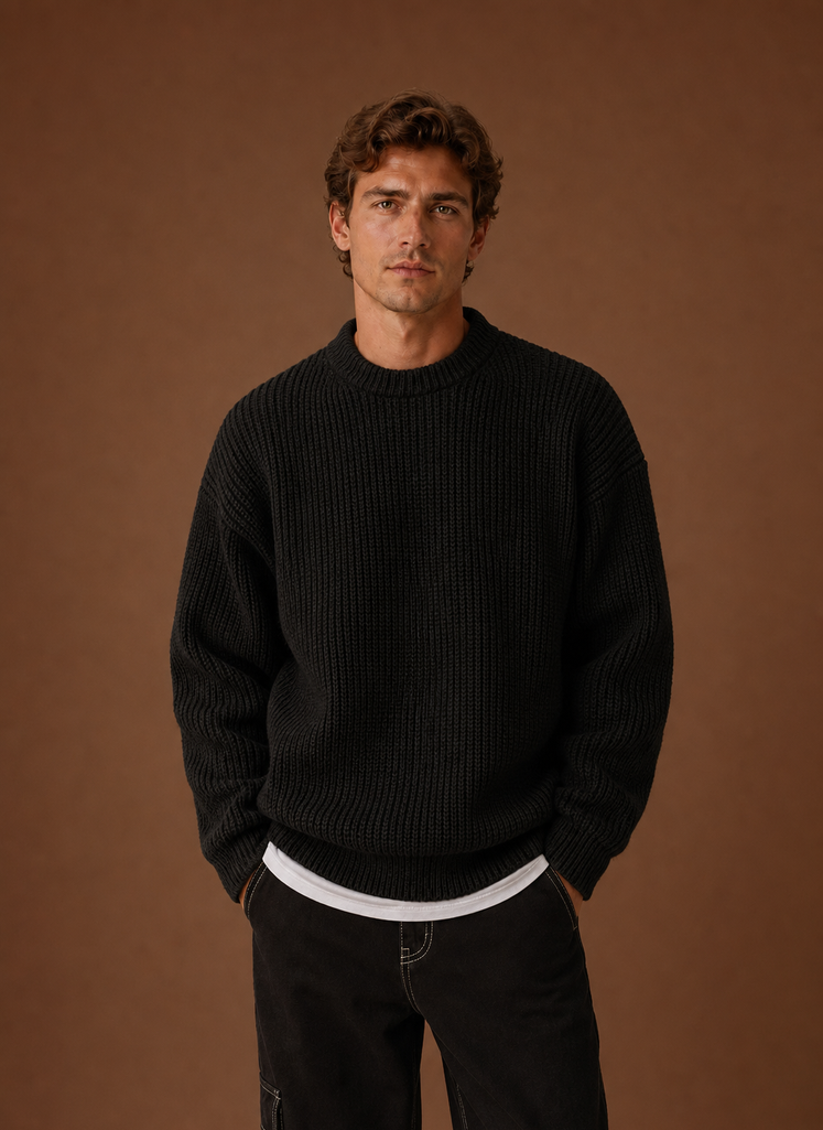 Men's Chunky Knit Crewneck Sweater front view