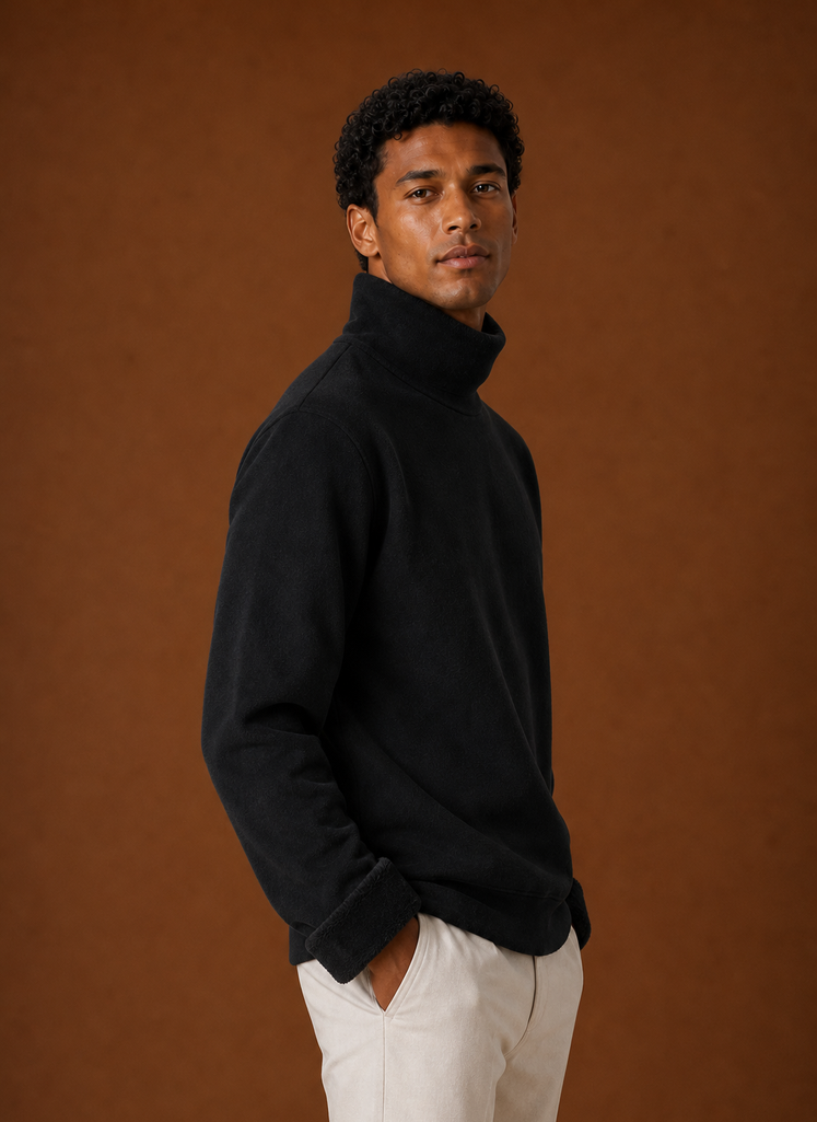 Men's Turtleneck Sweater - Fleece Lined Roll Neck Pullover side view