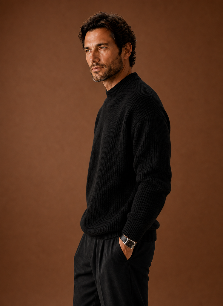 Men's Ribbed Knit Sweater - Crew Neck Pullover side view