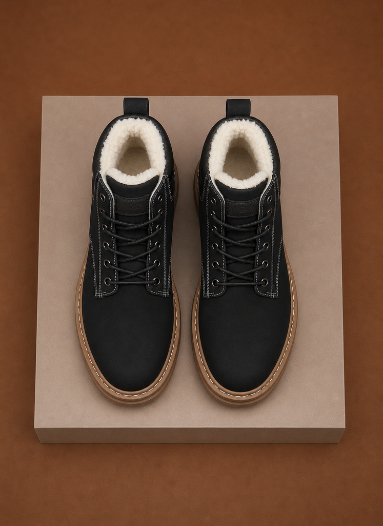 Men's Fur Lined Lace Up Winter Boots side view