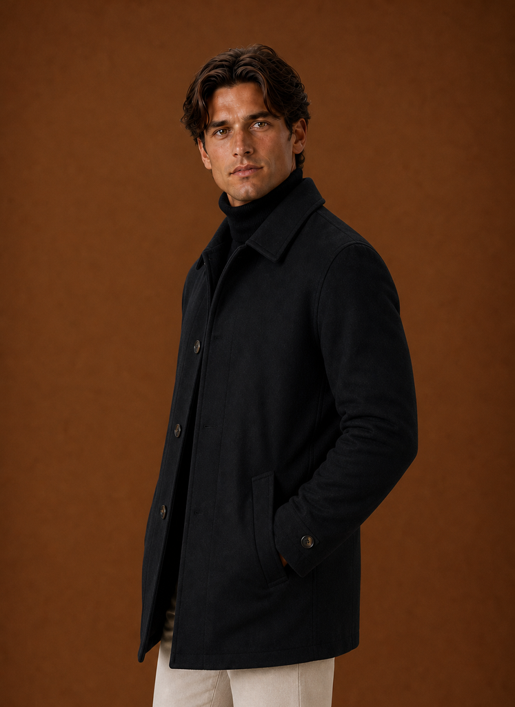 Men's Lightweight Trench Coat - Button Up Casual Overcoat side view