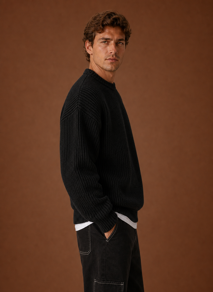Men's Chunky Knit Crewneck Sweater side view