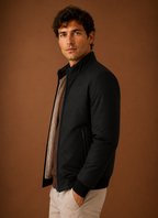 Side view of the Areleon men's casual jacket in navy highlighting the streamlined profile