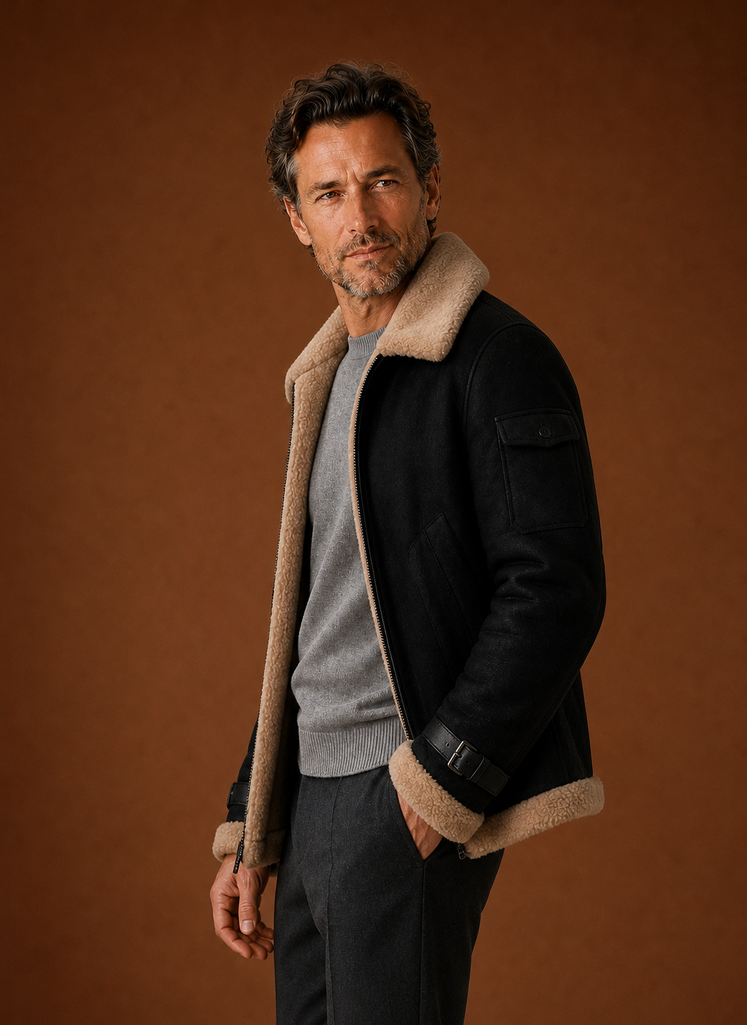 Men's Sherpa Lined Jacket - Faux Shearling Winter Coat side view