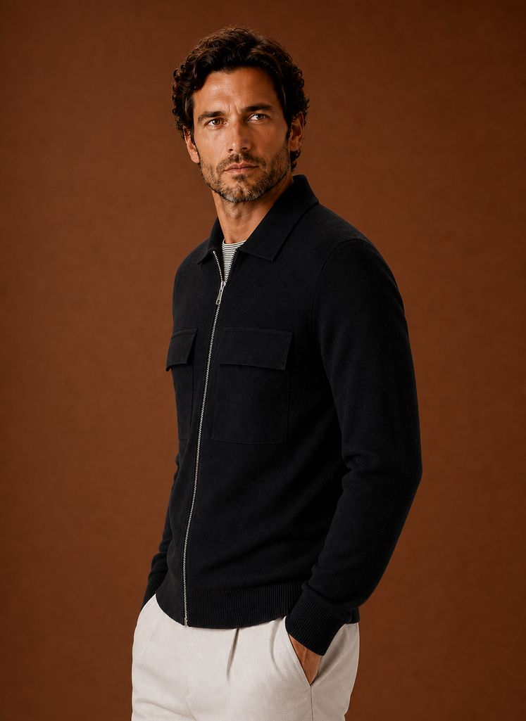 Men's Knit Jacket Full Zip Overshirt Smart Casual | Areleon
