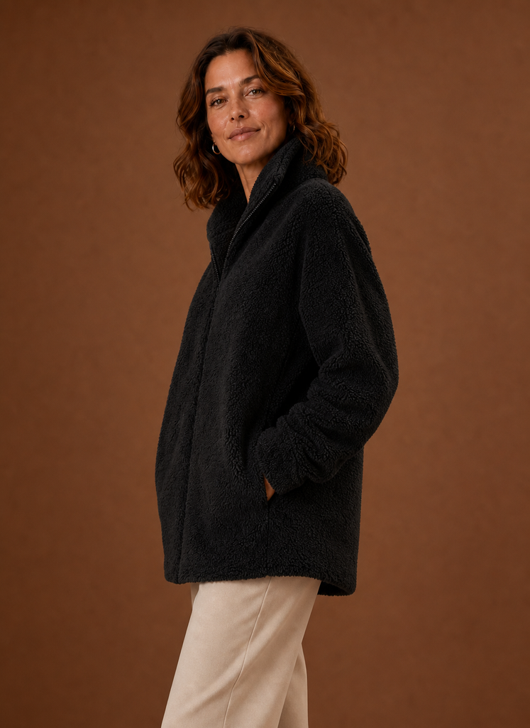 Women's Fleece Sherpa Zip Up Winter Jacket side view