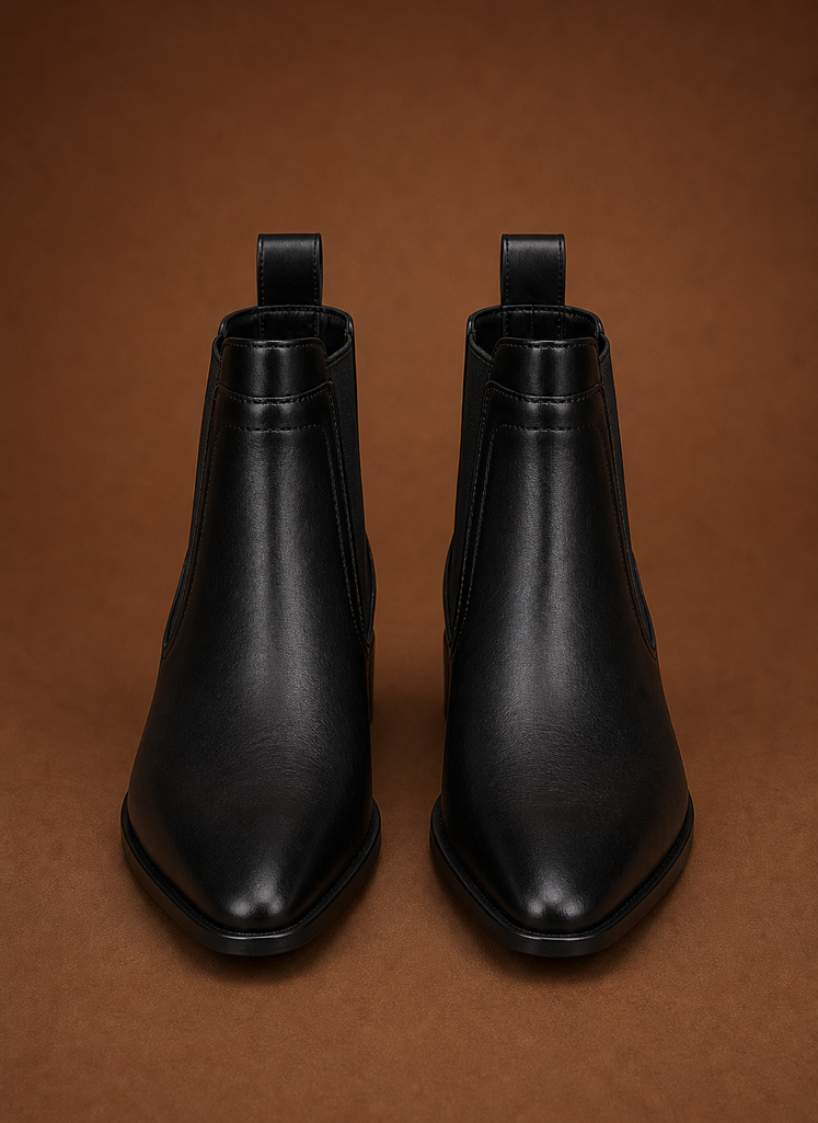 Side view highlighting block heel and ankle height of the women's Chelsea boot