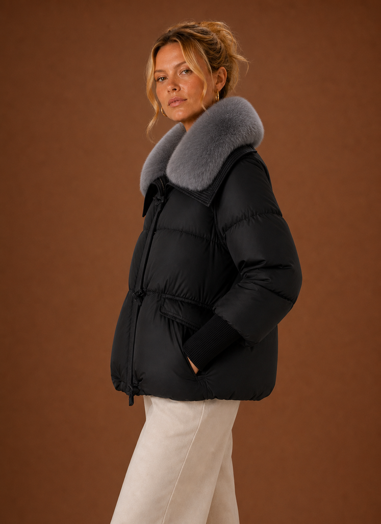 Side profile of the Areleon women's winter parka coat showing the silhouette