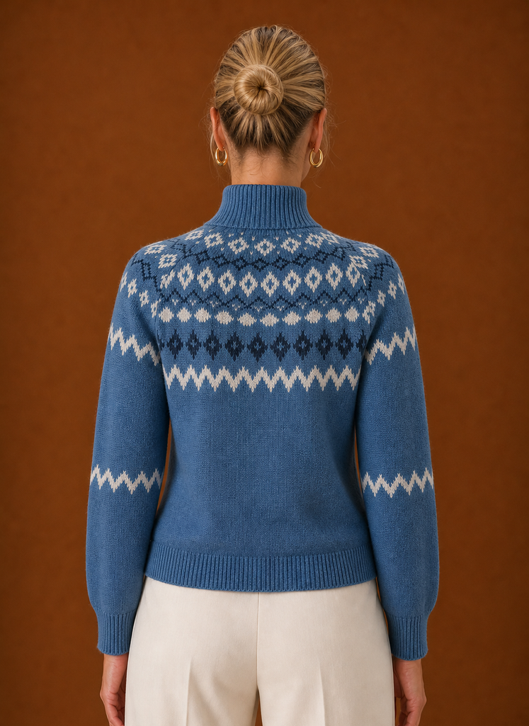 Women's Fair Isle Sweater - Nordic Turtleneck Knit Pullover back view