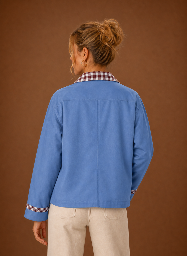 Back view of the barn jacket showing the clean, structured silhouette