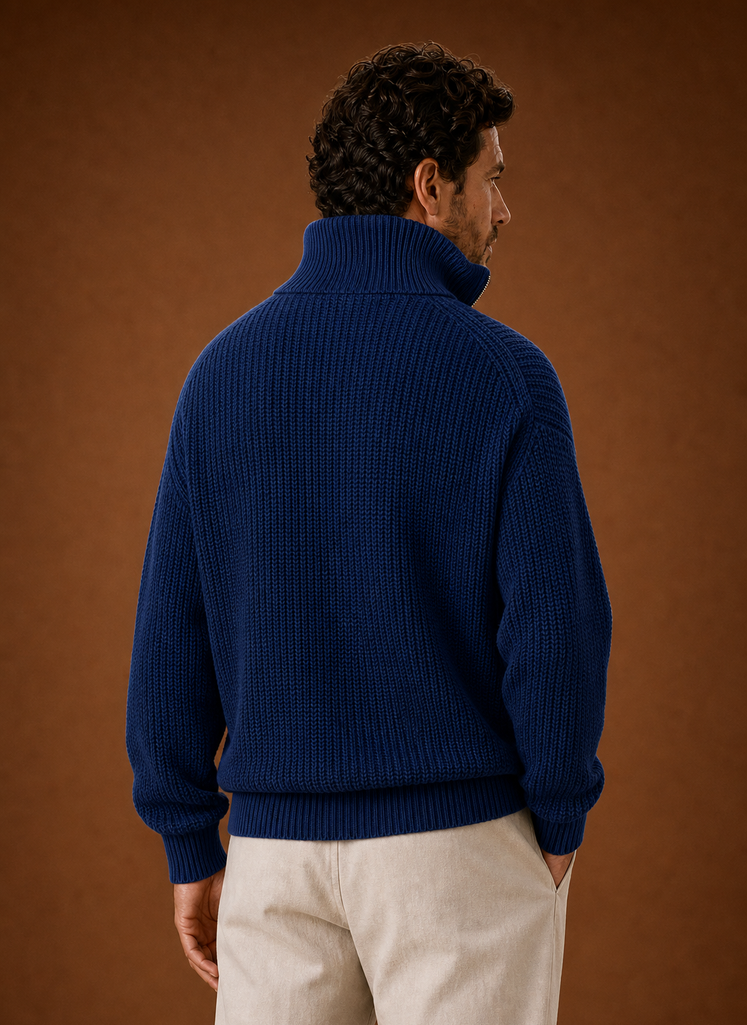 Back view of Areleon oversized half-zip ribbed pullover