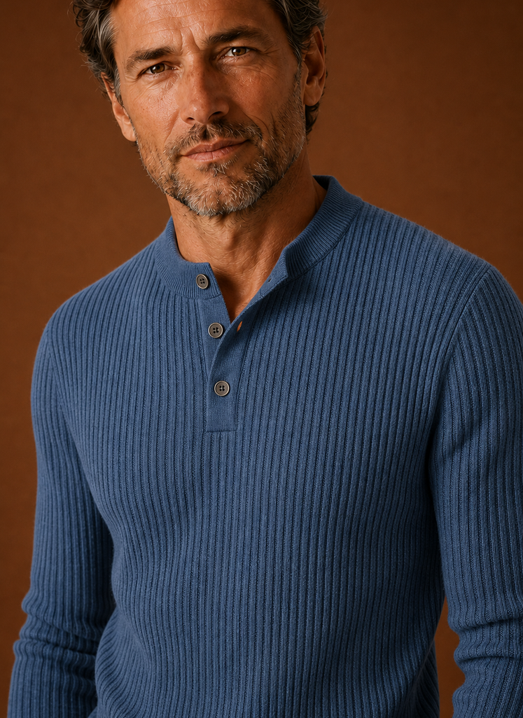 Close-up of the collar and fabric texture on the Areleon men's sweater shirt