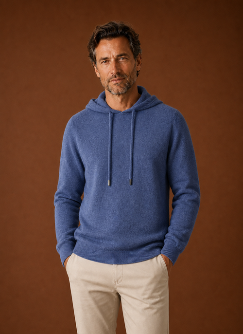 Front view of Areleon men's knitted hooded pullover