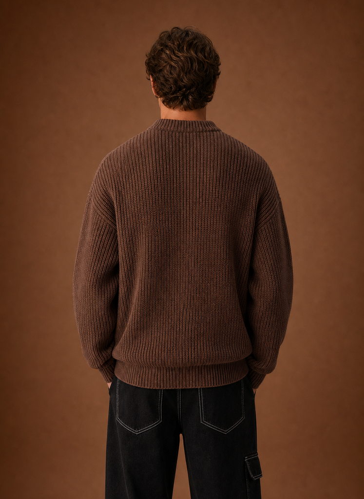 Men's Chunky Knit Crewneck Sweater back view