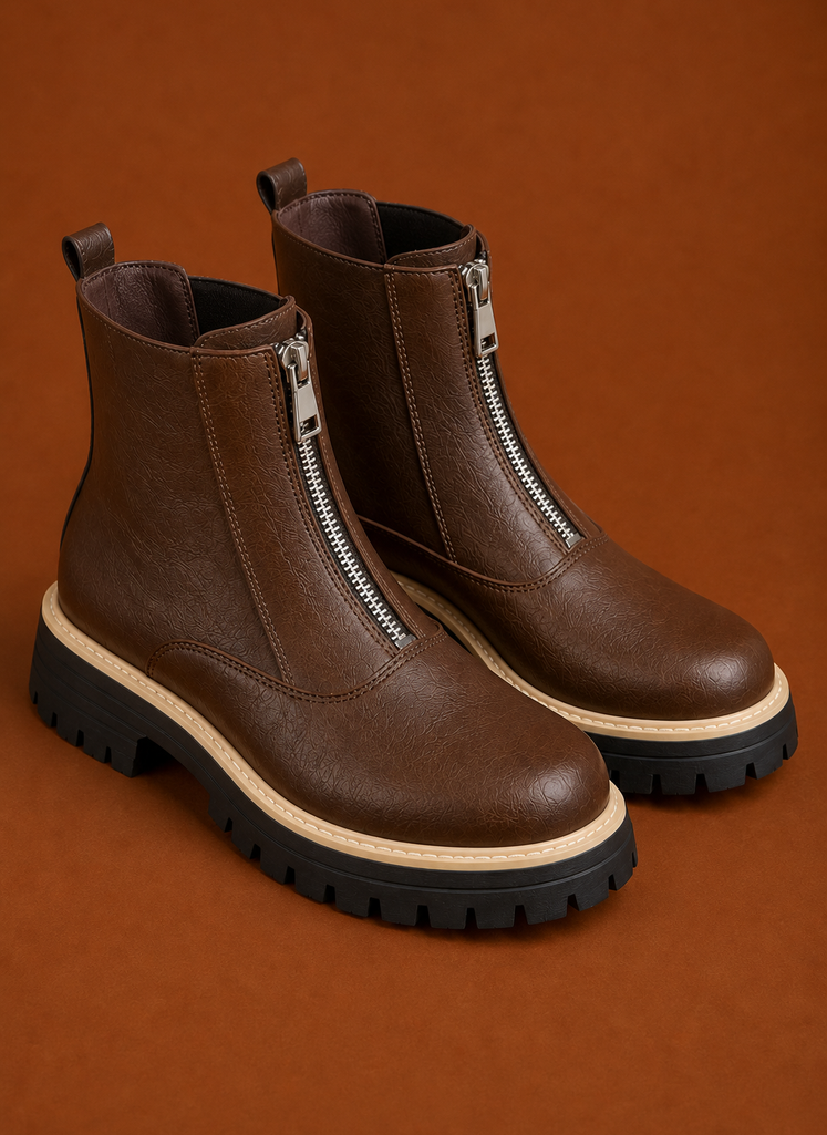 Back view of women's ankle boot showing heel and ankle cuff