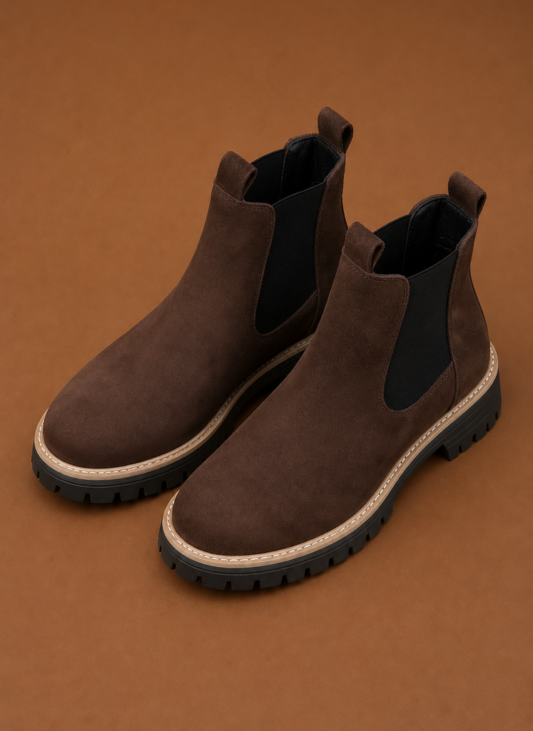 Back view of women's Chelsea boot showing heel profile and shaft