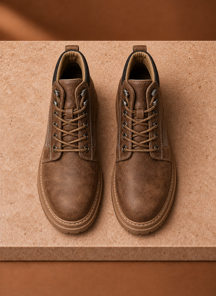 Back view of Areleon men's vintage lace-up ankle boot in brown