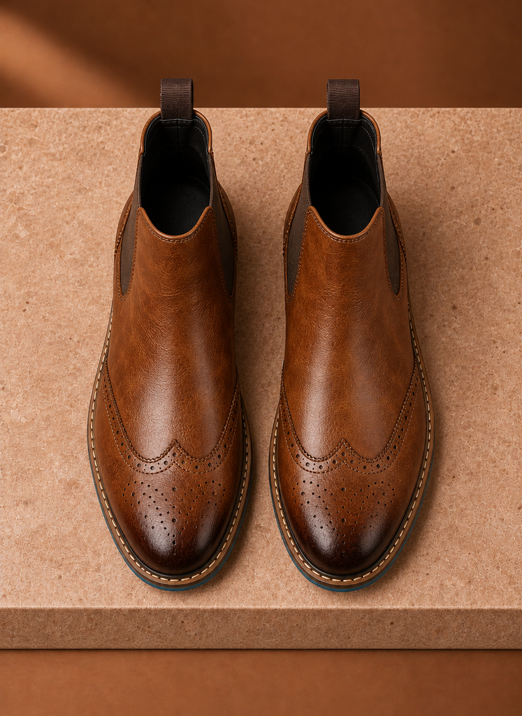 Rear view of men's Chelsea boot showing heel and ankle fit