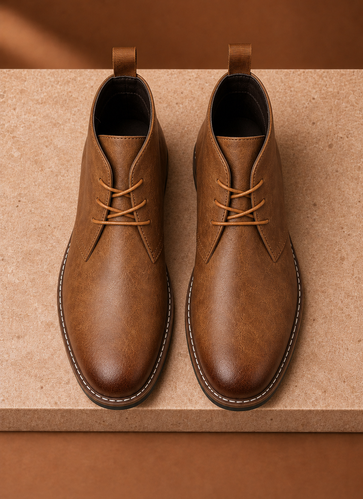Rear view of Areleon chukka boot showing heel and back seam