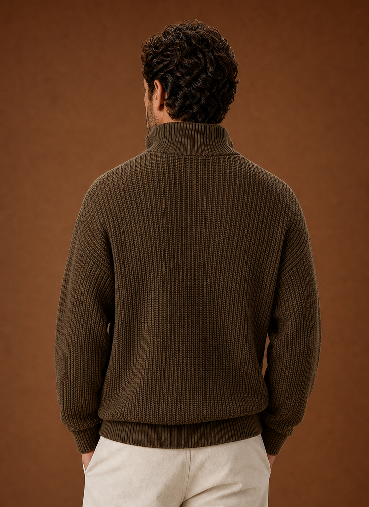 Back view of Areleon oversized half-zip ribbed pullover
