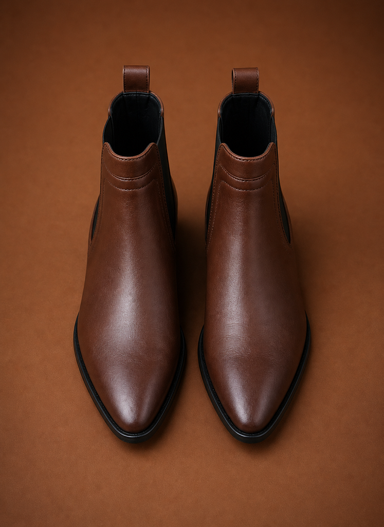 Rear view showing heel shape and ankle opening of the Chelsea ankle boot