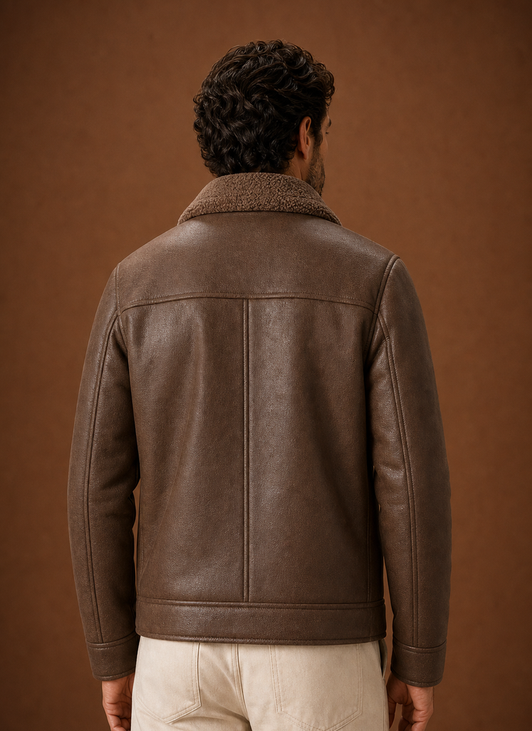 Back view of men's winter coat showing streamlined fit and extended length