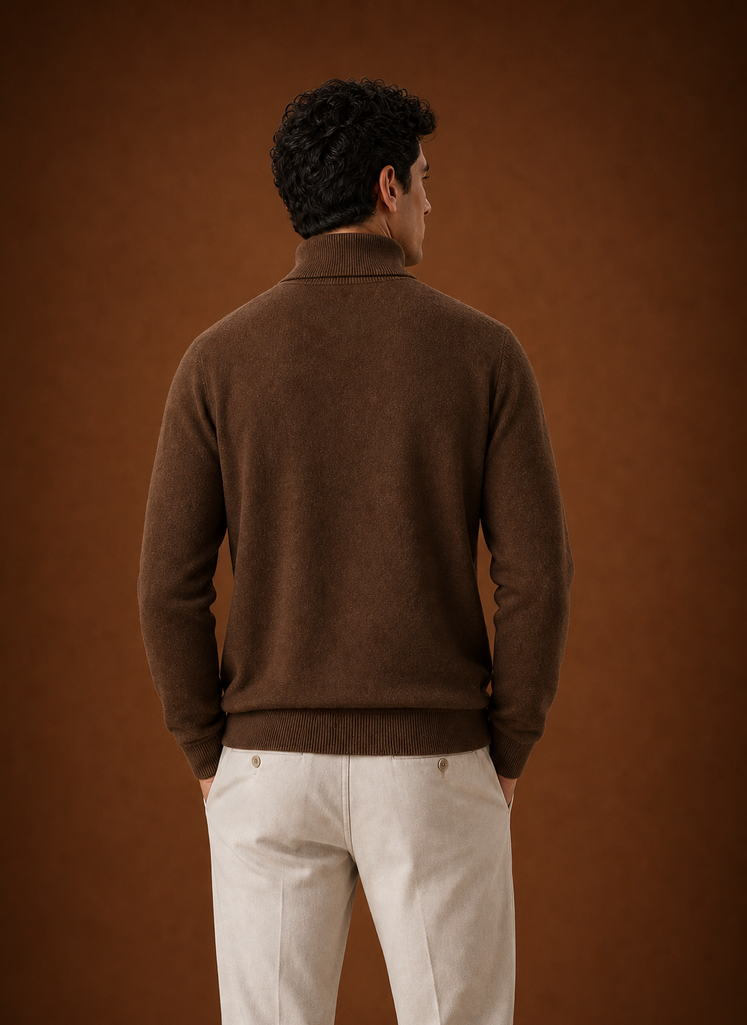 Men's Turtleneck Sweater - Classic Roll Neck Knit Pullover back view